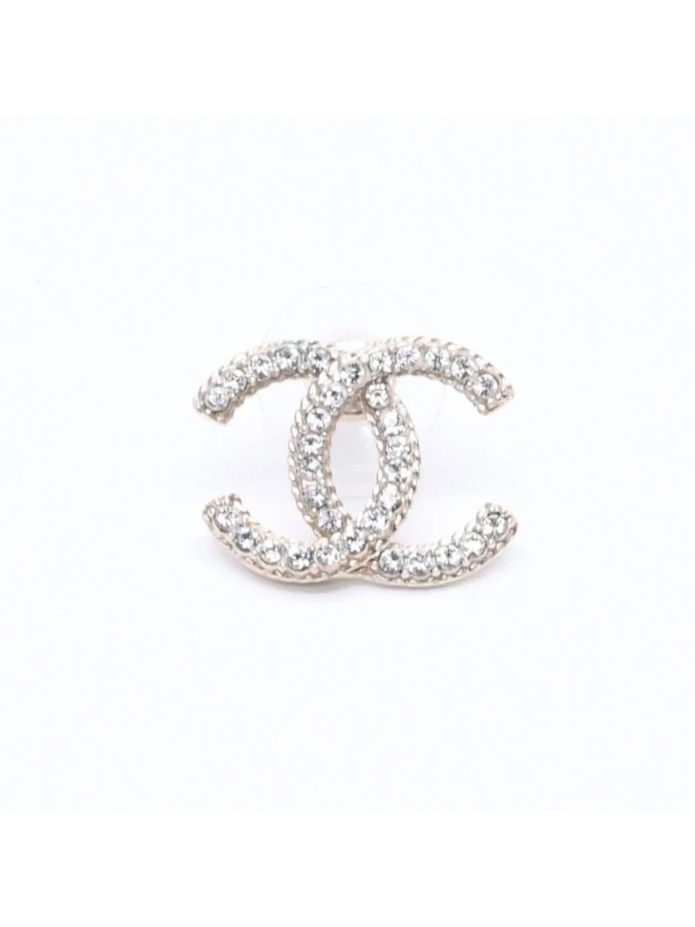 Chanel Single Earrings CC Logo Rhinestone Pierced Gold